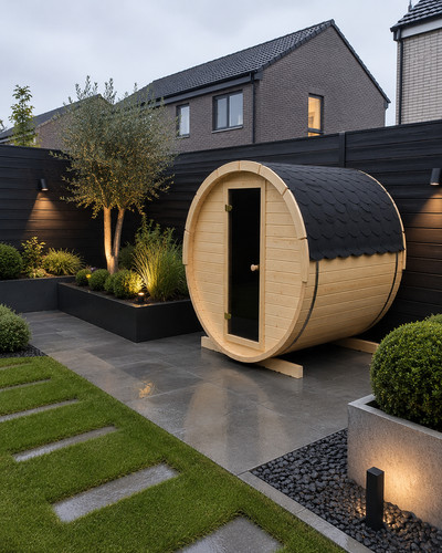 Luxury outdoor barrel sauna - outdoor,