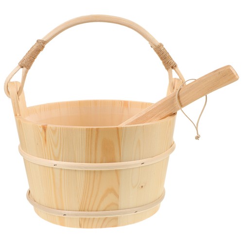 Wooden sauna bucket and spoon - bucket,